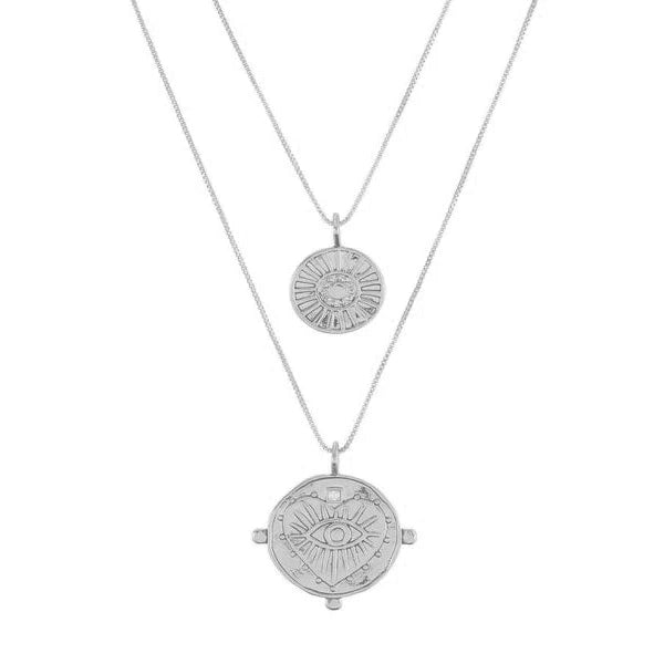 Evil Eye Double Coin Necklace-Luv AJ-1000 Palms